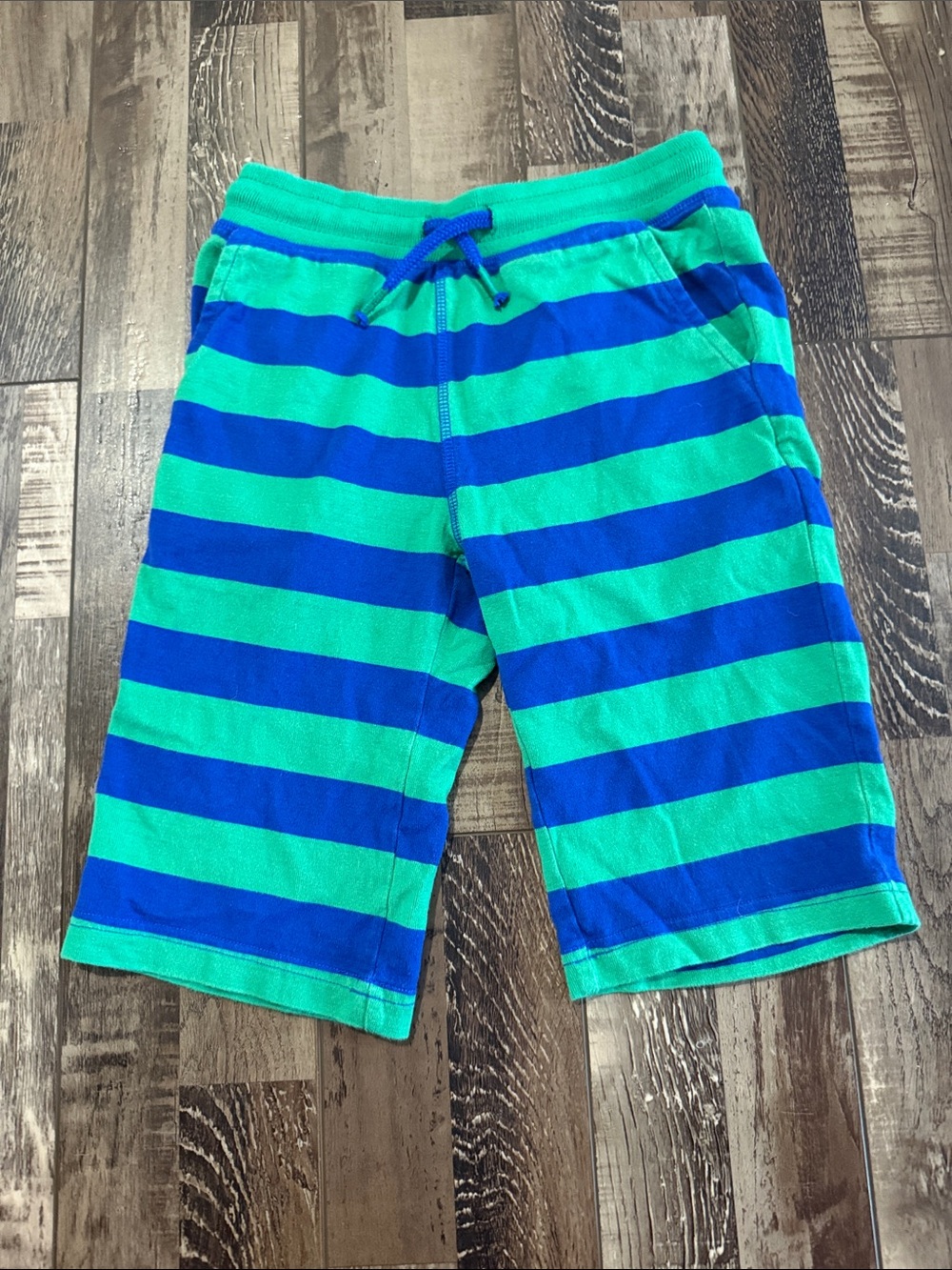 Boden Green & Blue Striped Pull-On Shorts with Drawstring